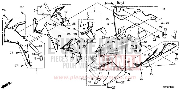 CARENAGE MILIEU de CBR1000RR SP SP1 SP2 GRAND PRIX RED (R380X) 2018